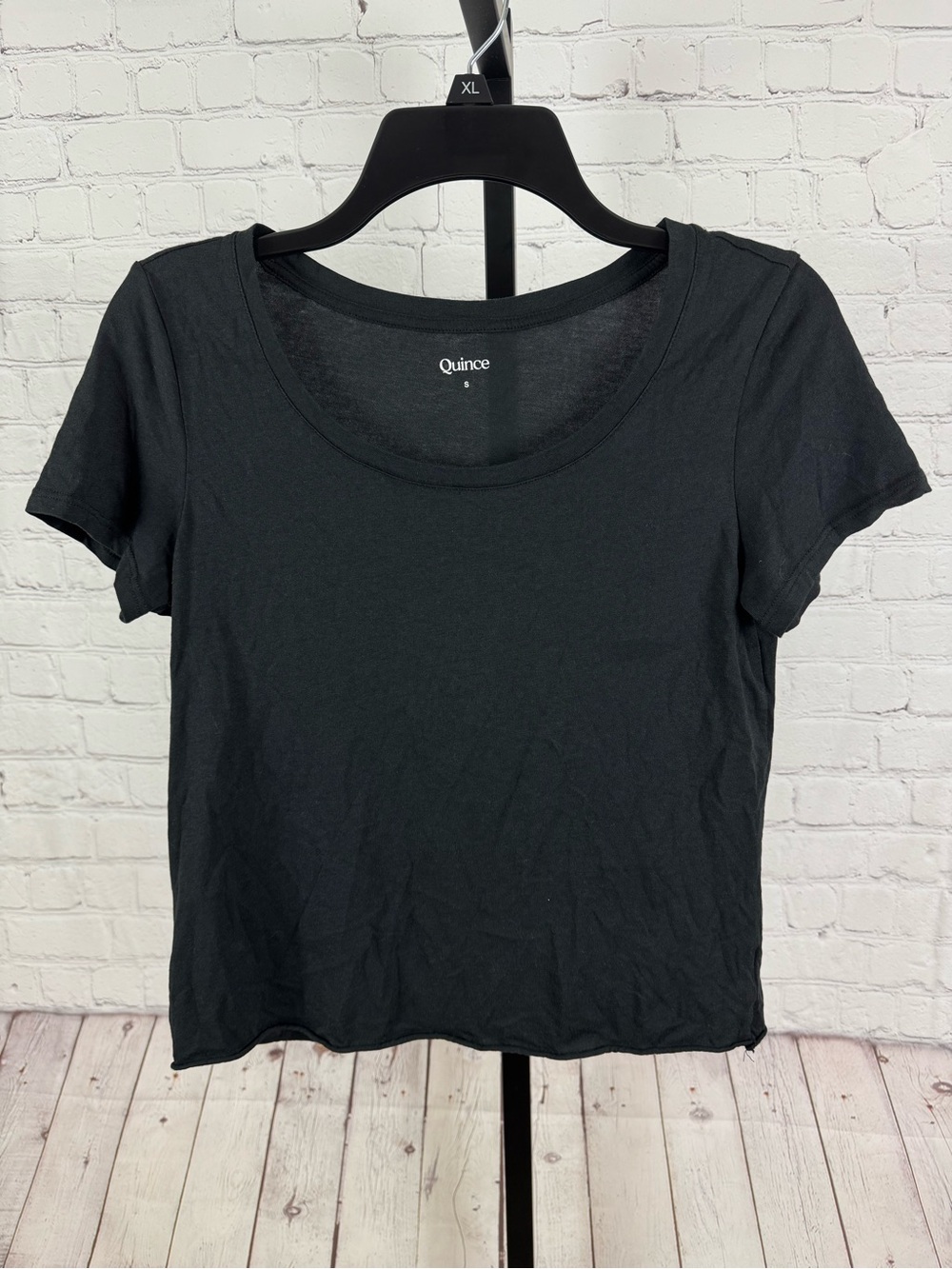 Quince Black Cotton Modal Scoop Neck Tee - Size S
